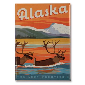 AK Swimming Caribou Magnet | Metal Magnet