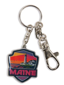 ME Portland Light Emblem Pewter Key Ring | American Made