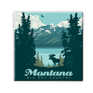 Montana Big Sky Country Moose View Square Magnet | Metal Magnet