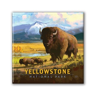 Yellowstone NP American Bison Square Magnet|Metal Magnet