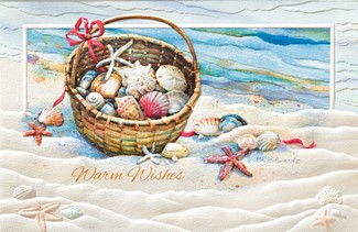 Basket of Shells | Palm tree boxed Christmas cards